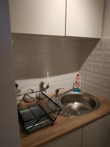 blat kuchenny ze zlewem i metalowym zlewem w obiekcie Apartament No 23 w Łodzi