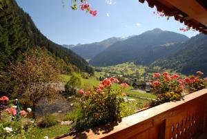 a view from a balcony of a valley with flowers at Appart Fernblick in Gaschurn