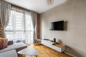 Televízia a/alebo spoločenská miestnosť v ubytovaní Apartament OdraTower (wroc4night)