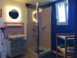 a bathroom with a shower and a sink at "Le petit Moulinsard" in Bernay