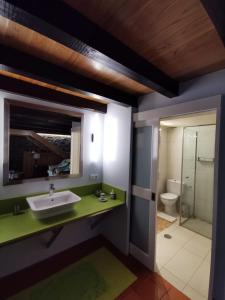 ein Badezimmer mit Waschbecken und Toilette in der Unterkunft Casas de Pedra in Camacha + 110 Fotos