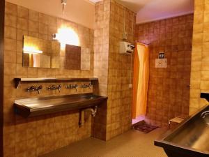 un bagno con lavandino e specchio di Auberge Pour Tous a Vallorbe Altre 37 foto