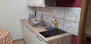 a small kitchen with a sink and a counter at Apartment Perović in Baška Voda