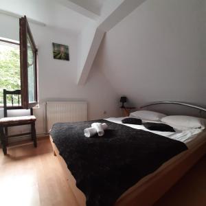 a bedroom with a bed with a teddy bear on it at Popas Balea Rau in Cîrţişoara