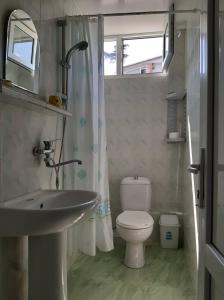 a bathroom with a sink and a toilet and a window at Green house Ureki in Ureki