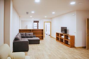 sala de estar con sofá y TV en Apartamentos Ducay, en Olite