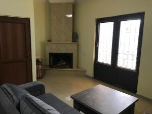 a living room with a couch and a fireplace at LN'S APARTMENT in Borjomi