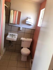 a small bathroom with a toilet and a sink at Payette Motel in Payette