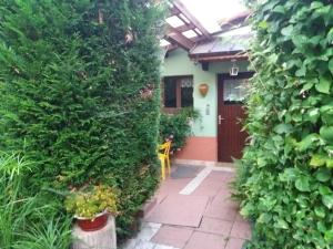 a garden entrance to a house with a green hedge at Maison de village in Horbourg