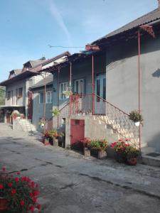 a row of houses with flowers in front of them at Kalotaszeg Vendégház in Izvoru Crişului