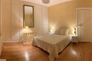 a bedroom with a bed and a mirror at Gîte de Lafleur in Dury