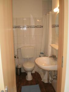 a small bathroom with a toilet and a sink at Herzberg in Kleve
