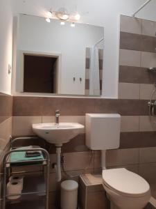 Liechtenstein Apartments في بودابست: حمام مع مرحاض ومغسلة