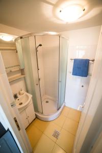 a bathroom with a shower and a sink at Ultra central apartment in Cluj-Napoca