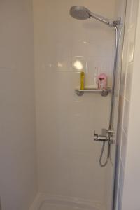 baño con ducha y puerta de cristal en Sunny and quiet apartment en París