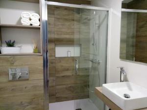 ein Badezimmer mit Dusche und Waschbecken in der Unterkunft Morriña in Ourense + 11 Fotos