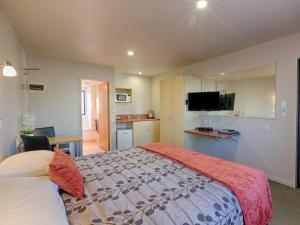 a hotel room with a bed and a tv at Bella Vista Motel Greymouth in Greymouth