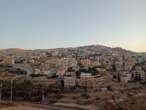 Blick auf eine Stadt mit Gebäuden auf einem Hügel in der Unterkunft Wateen Home in Wadi Musa