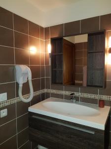 a bathroom with a large sink and a mirror at Appart 4/5 pers résidence 4* des Bergers pieds des pistes in L'Alpe-d'Huez