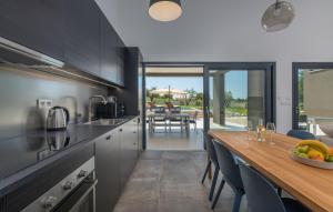 a kitchen with a table with a bowl of fruit on it at Luxury villa Sorella in Istria, private pool in Barban