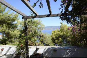a view from the backyard of a house overlooking the water at Pine Trees and Sea View Houses in Hydra - Daphne, Chloe, Myrto, Eleni in Hydra