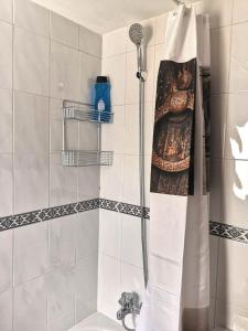 a shower with a shower curtain in a bathroom at RUZAFA 17, OLD TOWN in Benidorm