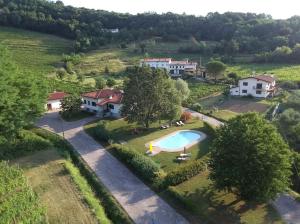 an aerial view of a villa with a swimming pool and a house at Buccara B&B Due Del Monte in Cormòns