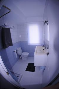 La salle de bains blanche est pourvue de toilettes et d'un lavabo. dans l'établissement APARTAMENTOS URDAIBAI 4, à Busturia
