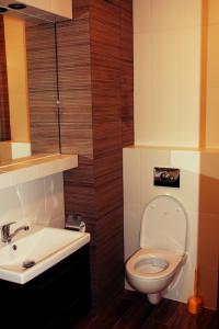 a bathroom with a toilet and a sink at Apartament Spacerowa in Wejherowo