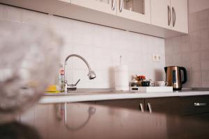 a kitchen counter top with a sink and a sink at Lux Apartment I Prijedor in Prijedor +19 photos