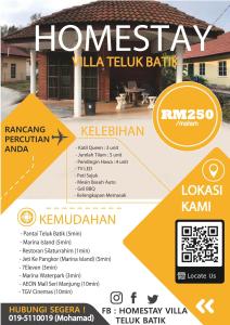 a flyer for a home stay in a house at Homestay Villa Teluk Batik in Lumut