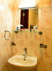 a bathroom with a sink and a mirror at Crane Serviced Apartments in Entebbe