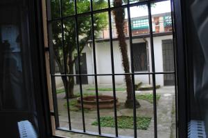 a window with a view of a tree outside at Un loft solo per i tuoi occhi in Bergamo