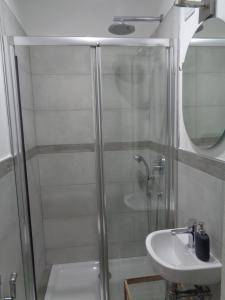 La salle de bains est pourvue d'une douche et d'un lavabo. dans l'établissement The Centre Rooms, à Rome