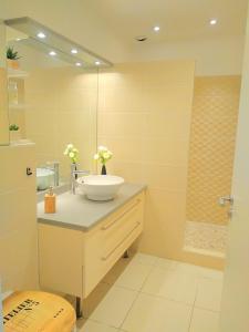 a bathroom with a sink and a large mirror at A l' orée de l'ô in La Ciotat