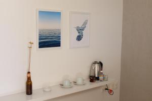 a shelf with a picture of a bird on a wall at Grande Lago Hotel Gastronomia Bar in Três Marias