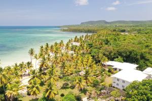 an aerial view of a resort with palm trees and the ocean at Hotel TODOBLANCO, Las Galeras, SAMANA in Las Galeras