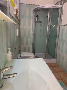 y baño con lavabo y ducha con aseo. en Orgosolo B&B Sardegna, en Orgosolo