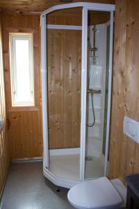 bagno con doccia e servizi igienici in camera. di Gudvangen Camping a Gudvangen