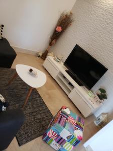 sala de estar con TV y mesa en Apartments Tanja, en Živogošće