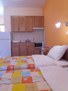 una camera con letto e una cucina con armadi di Avra Apartments a Leonidion (Leonidio) Altre 14 foto