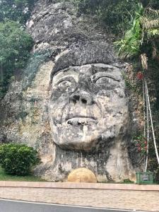 a large statue of a face on a rock at Itza-Bella Suites in Isabela