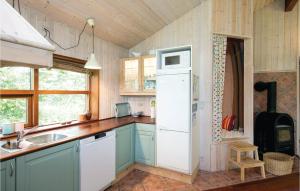 ロンストラップにあるBeautiful Home In Hjrring With 3 Bedrooms And Wifiのキッチン(白い冷蔵庫、シンク付)