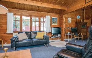 SlettestrandにあるAmazing Home In Brovst With 5 Bedrooms, Sauna And Wifiのリビングルーム(革張りのソファ、テレビ付)
