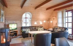 KlegodにあるAmazing Home In Ringkbing With 3 Bedrooms, Sauna And Internetのリビングルーム(革張りのソファ2台、テレビ付)