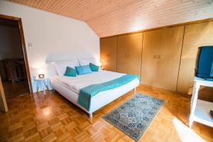 a bedroom with a large bed and a tv at Holiday Home Mountain View in Ljubno