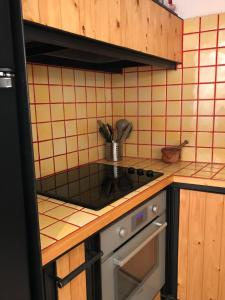 a small kitchen with a stove top oven at Princesse Galetas in Saint-Étienne-de-Tinée
