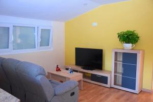 a living room with a couch and a television at O Mencer do Camiño in Cee