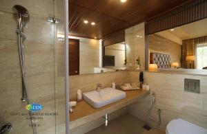 阿勒皮Uday Backwater Resort的带水槽和淋浴的浴室