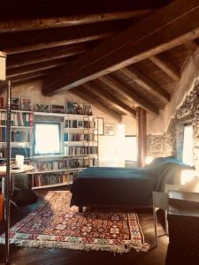 1 dormitorio con cama y estante para libros en La Casa Ponca, en Cormòns